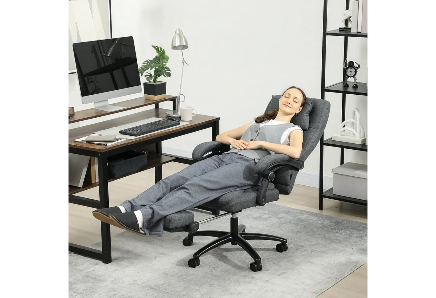 Vinsetto Schreibtischstuhl Bürostuhl mit Massagefunktion, Kopfstütze mit USB-Schnittstelle, Dunkelgrau - Bild 2