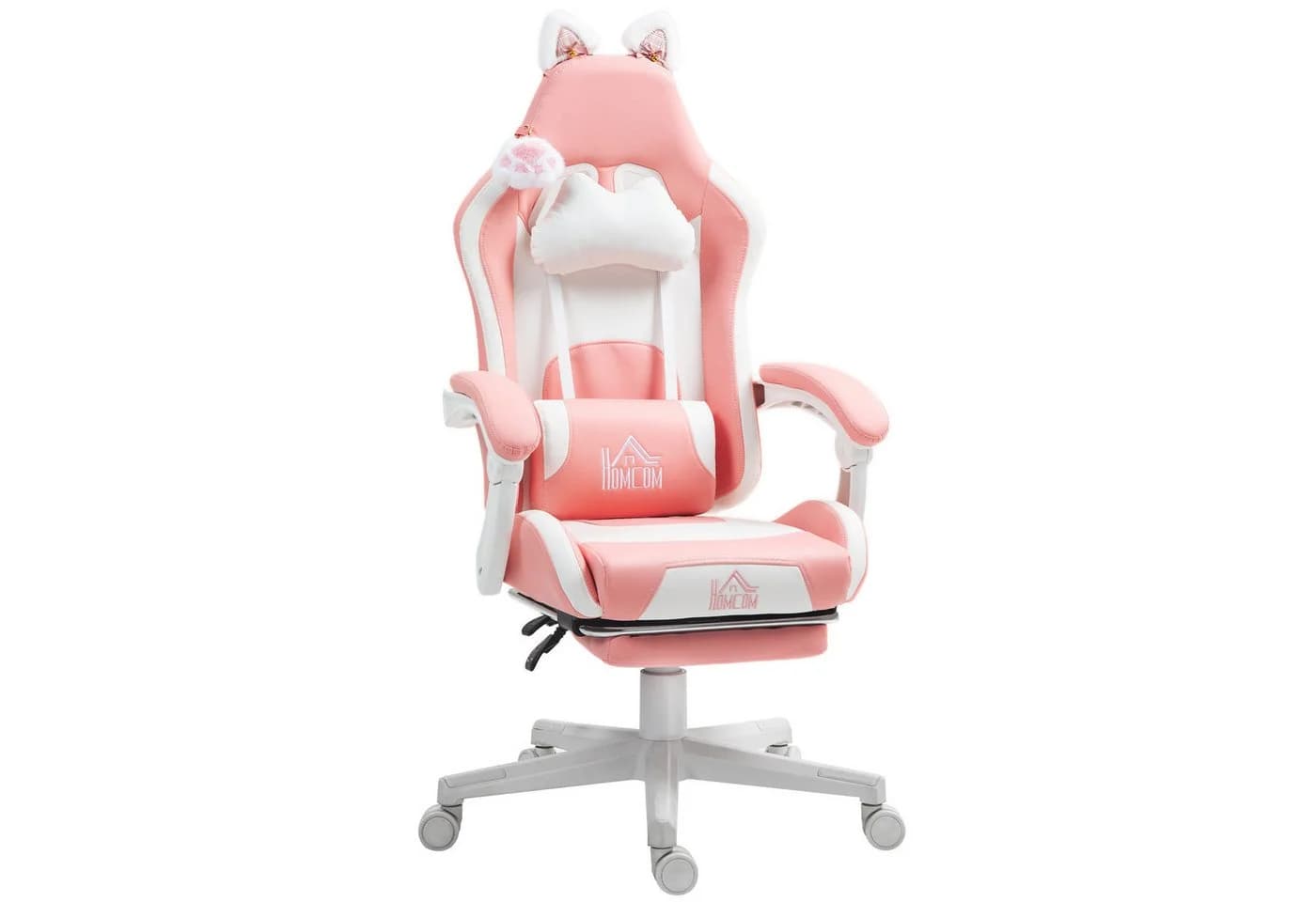 HOMCOM Gaming-Stuhl Rosa mit Katzenohren, Fußstütze und Liegefunktion - Bild 2