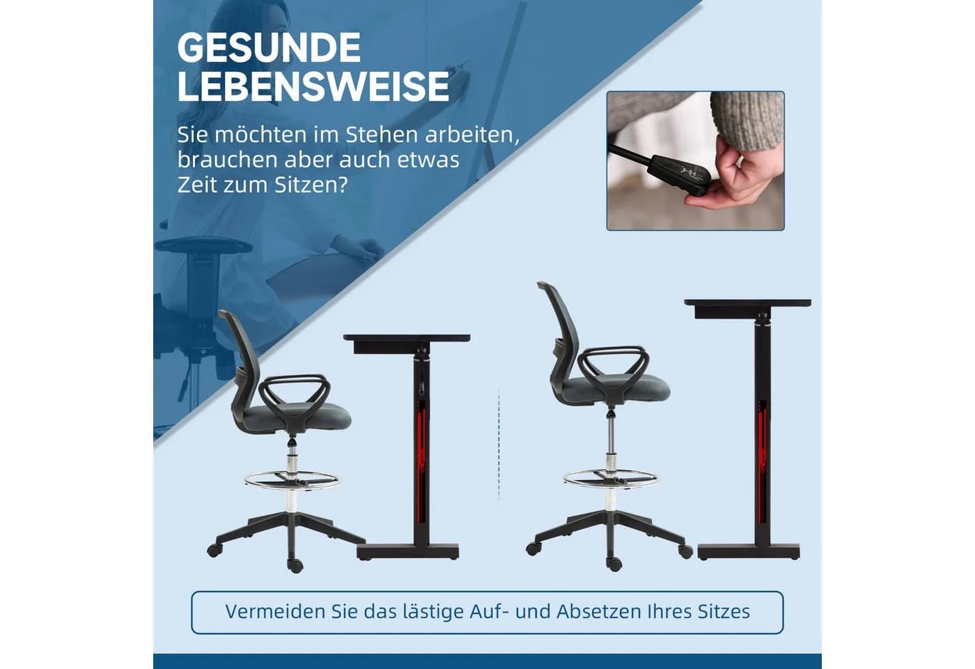 Vinsetto Bürostuhl Grau mit Armlehnen und Fußstütze - Bild 4