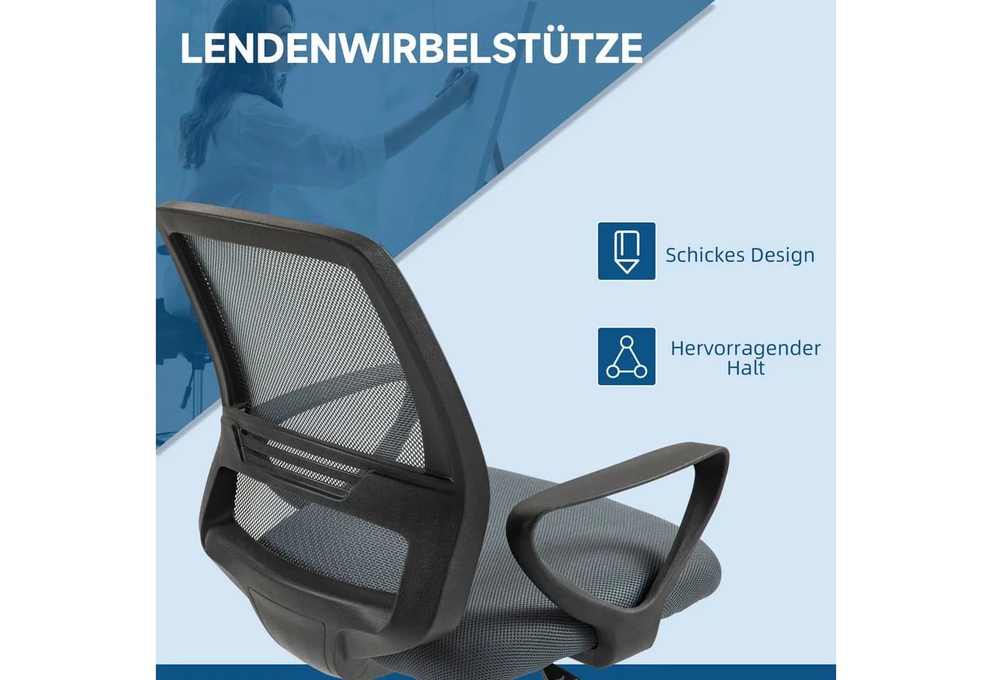 Vinsetto Bürostuhl Grau mit Armlehnen und Fußstütze - Bild 5
