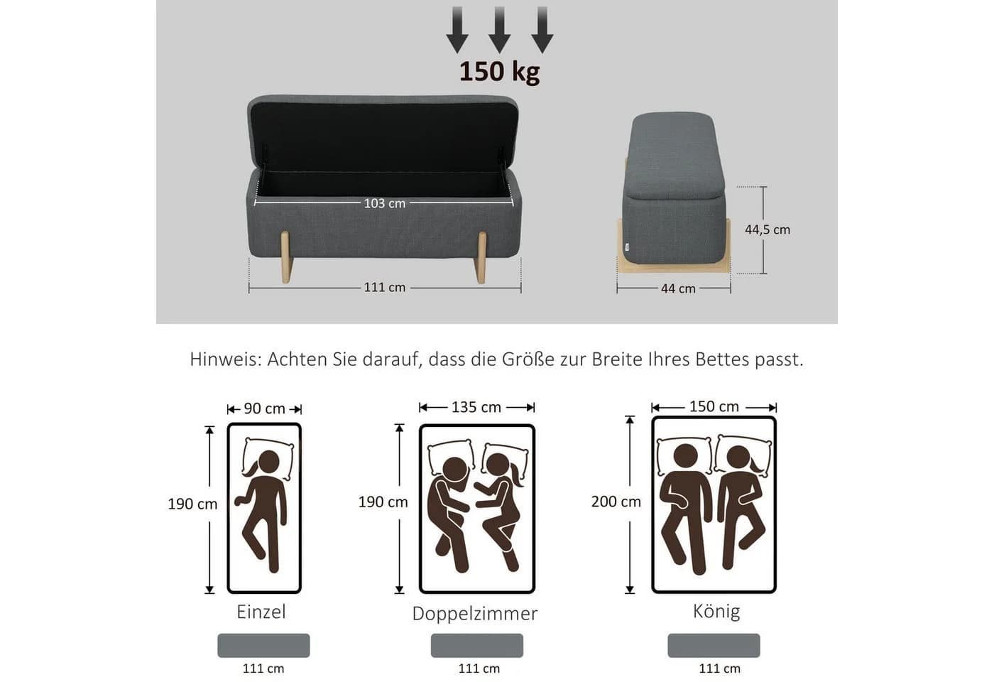 HOMCOM Sitzbank mit Stauraum Dunkelgrau Leinenoptik - Bild 3
