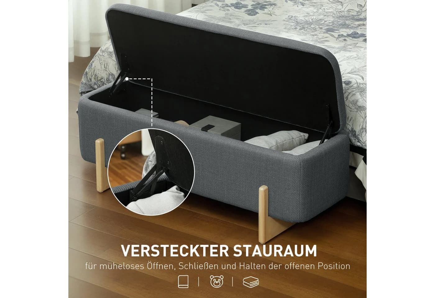 HOMCOM Sitzbank mit Stauraum Dunkelgrau Leinenoptik - Bild 4
