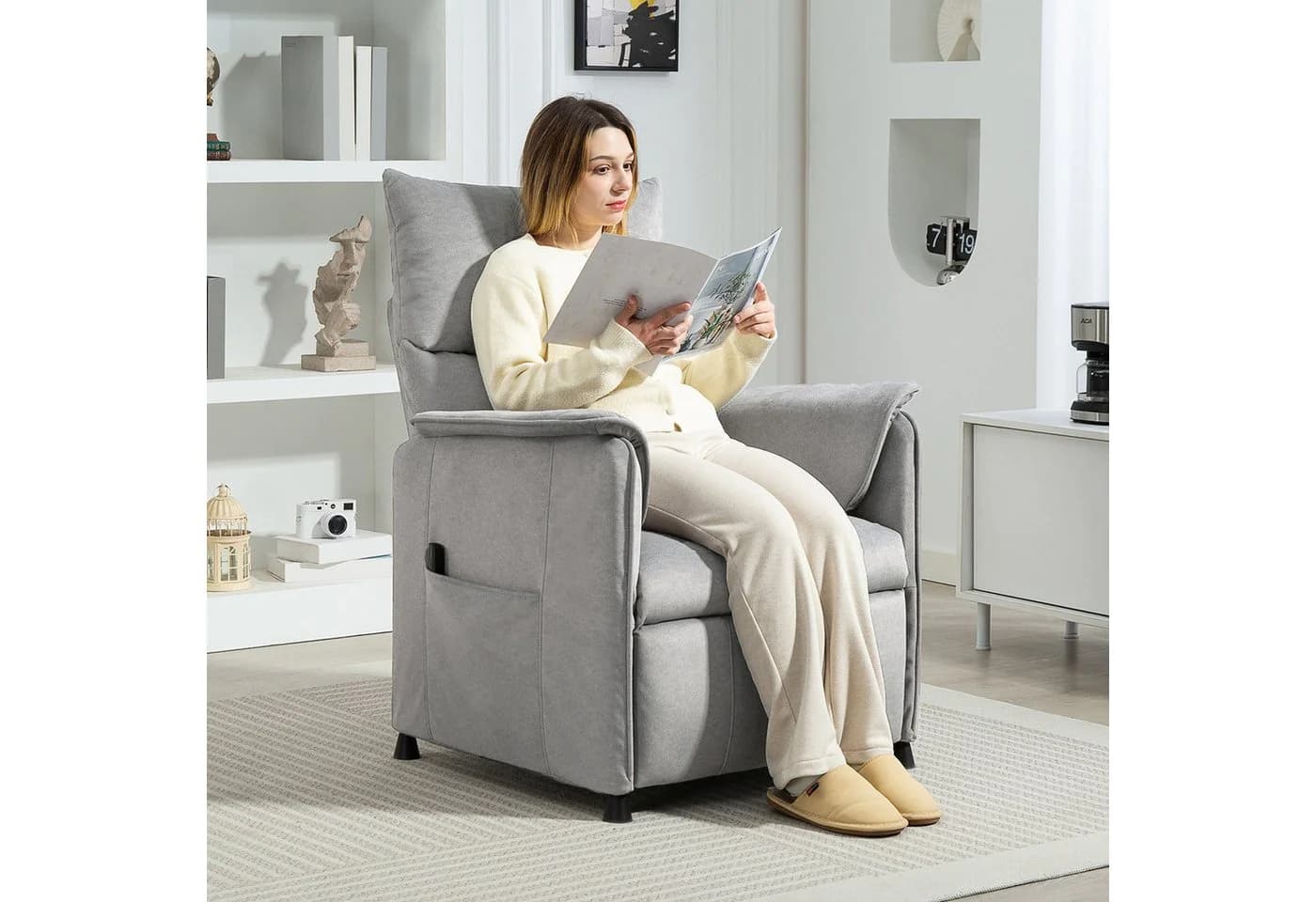 HOMCOM Elektrischer Relaxsessel Grau Samtimitat mit Liegefunktion - Bild 2