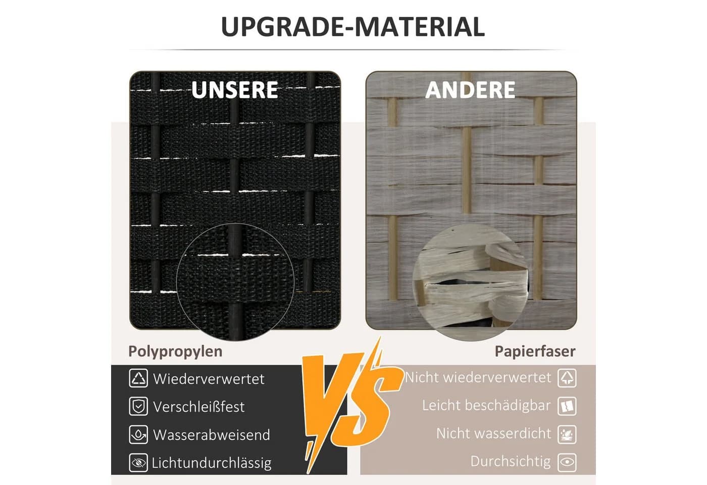 HOMCOM Paravent 6-teilig Schwarz Faltbar Raumteiler - Bild 4