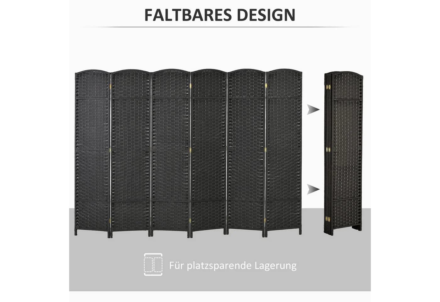HOMCOM Paravent 6-teilig Schwarz Faltbar Raumteiler - Bild 5
