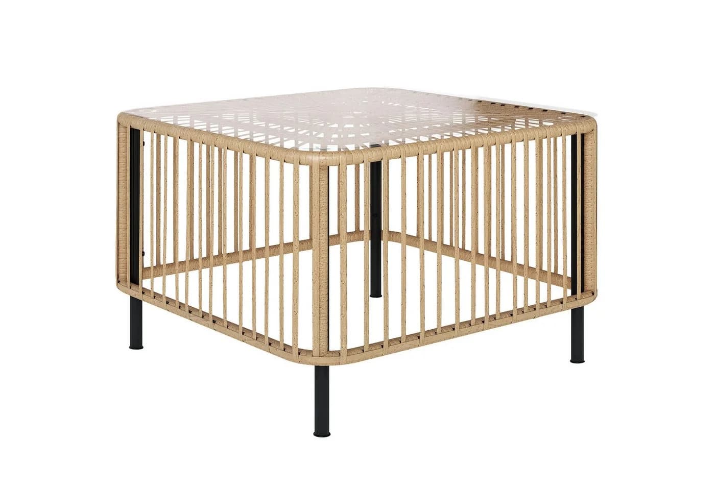 Outsunny Gartentisch Polyrattan Glasplatte Naturholz