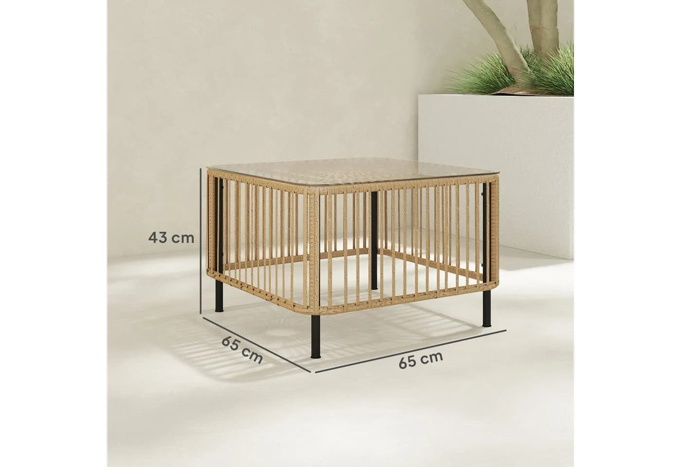 Outsunny Gartentisch Polyrattan Glasplatte Naturholz - Bild 3