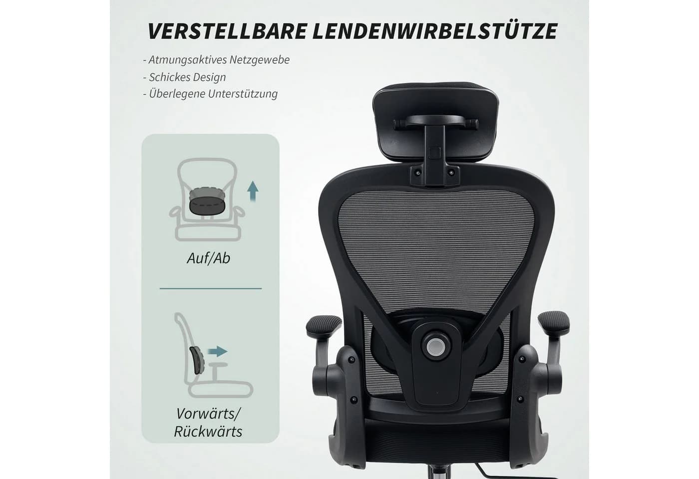 HOMCOM Bürostuhl Schwarz mit verstellbarer Kopfstütze und Lendenwirbelstütze - Bild 5