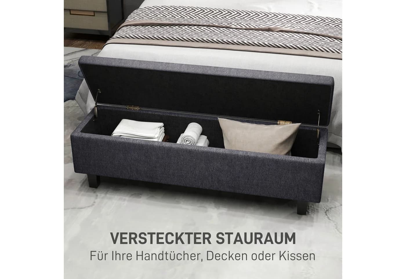 HOMCOM Polsterbank Sitzbank mit Stauraum Leinenoptik Holzbeine - Bild 4