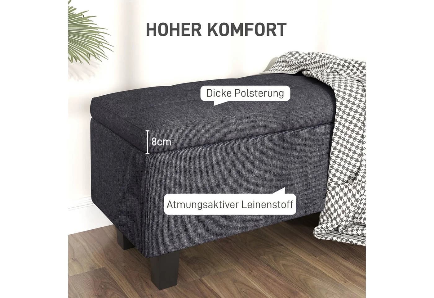 HOMCOM Polsterbank Sitzbank mit Stauraum Leinenoptik Holzbeine - Bild 5
