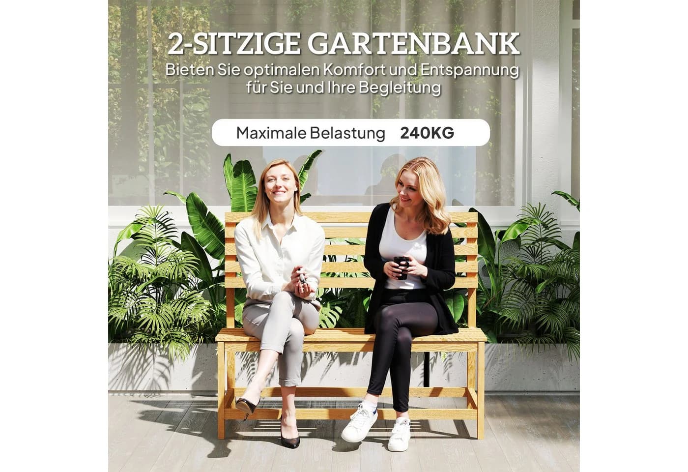 Outsunny Gartenbank 2-Sitzer Teak Umwandelbare Rückenlehnen - Bild 5