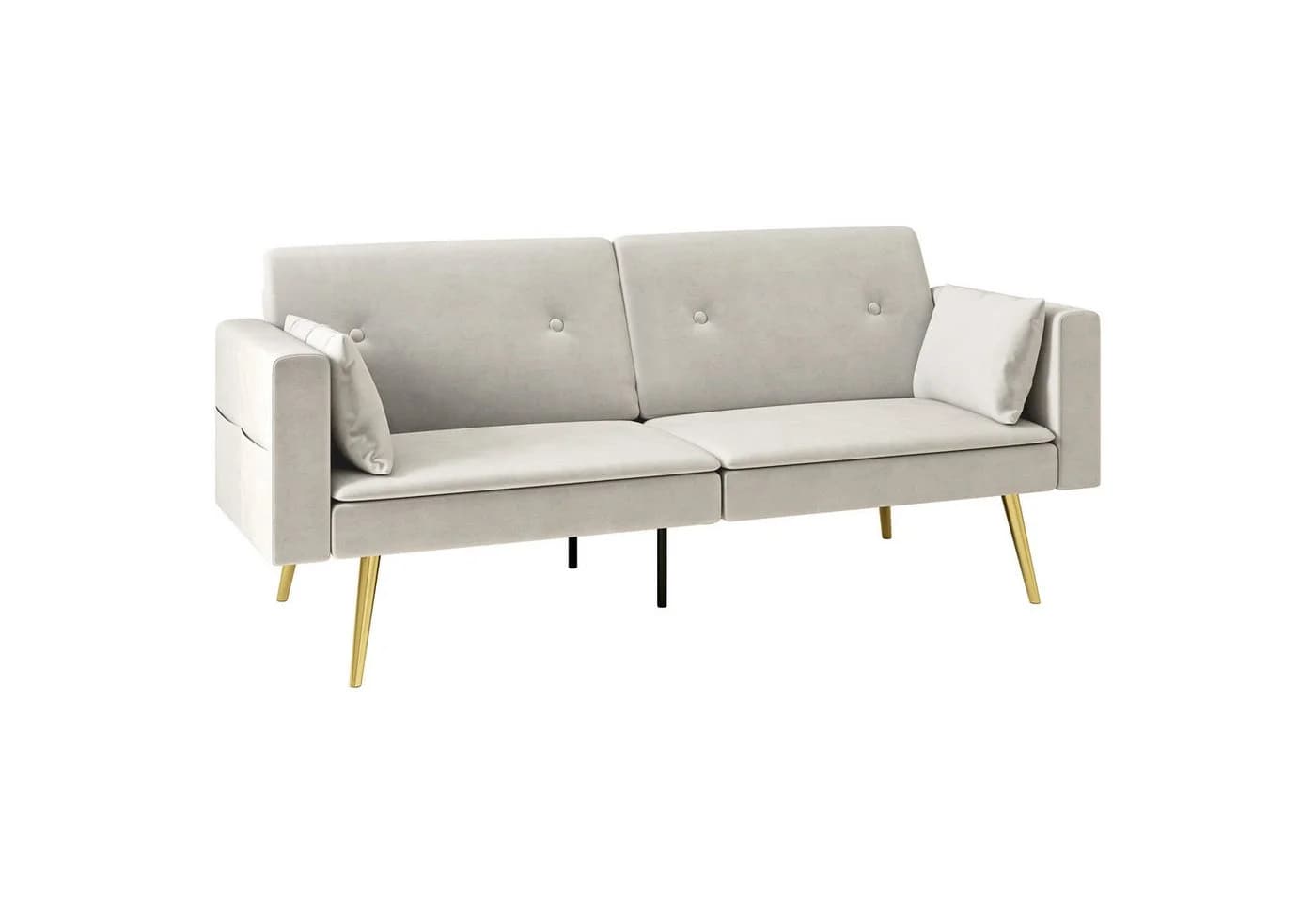 HOMCOM Schlafsofa 2-Sitzer Beige mit Verstellbarer Rückenlehne