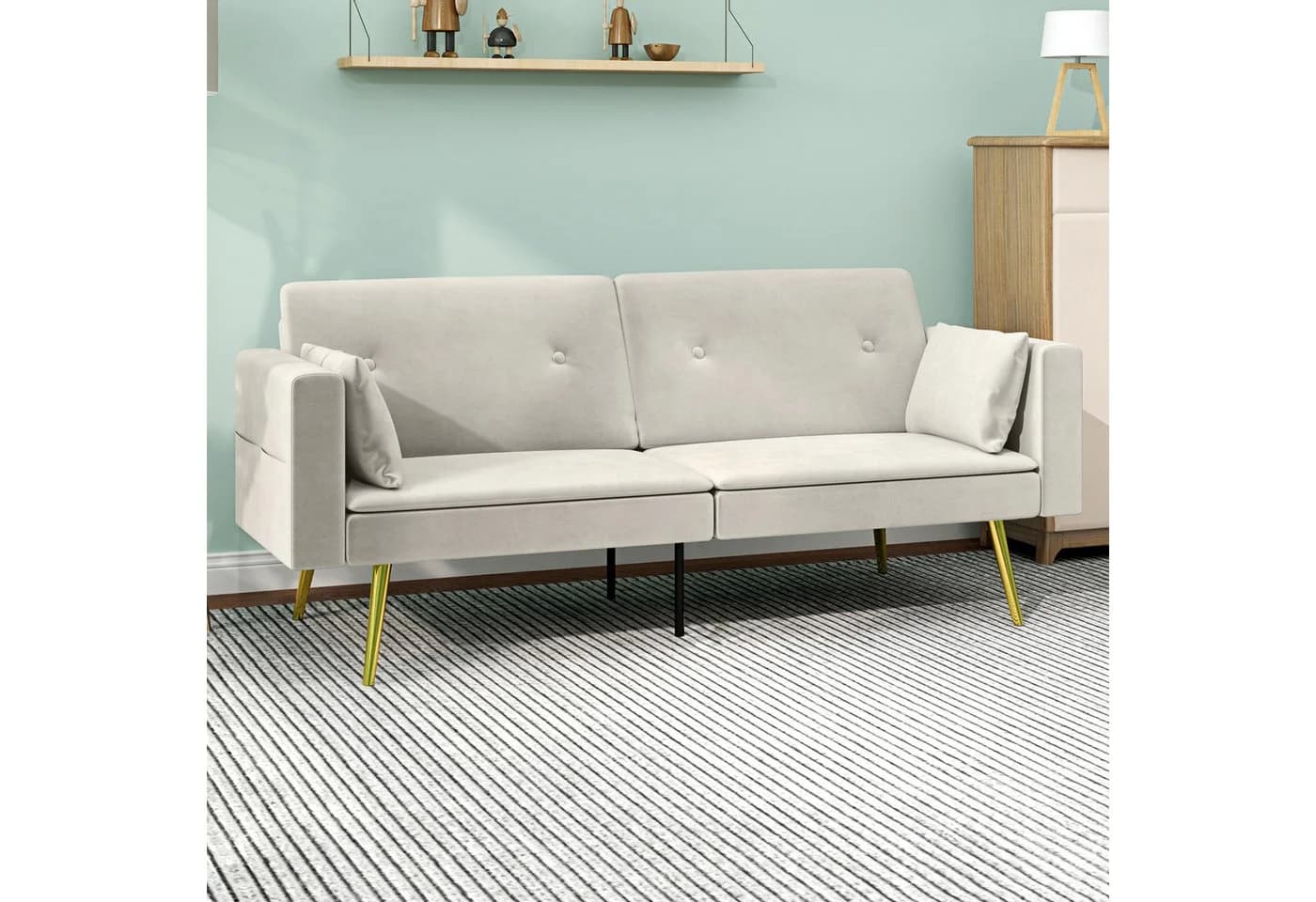 HOMCOM Schlafsofa 2-Sitzer Beige mit Verstellbarer Rückenlehne - Bild 2