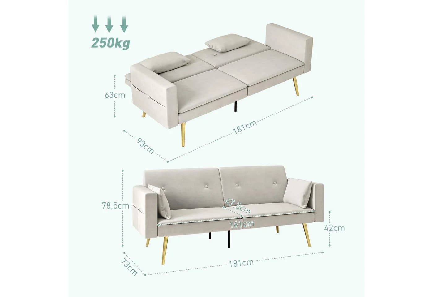 HOMCOM Schlafsofa 2-Sitzer Beige mit Verstellbarer Rückenlehne - Bild 3
