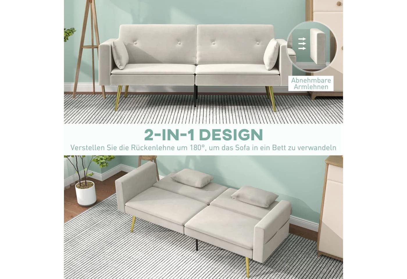 HOMCOM Schlafsofa 2-Sitzer Beige mit Verstellbarer Rückenlehne - Bild 4