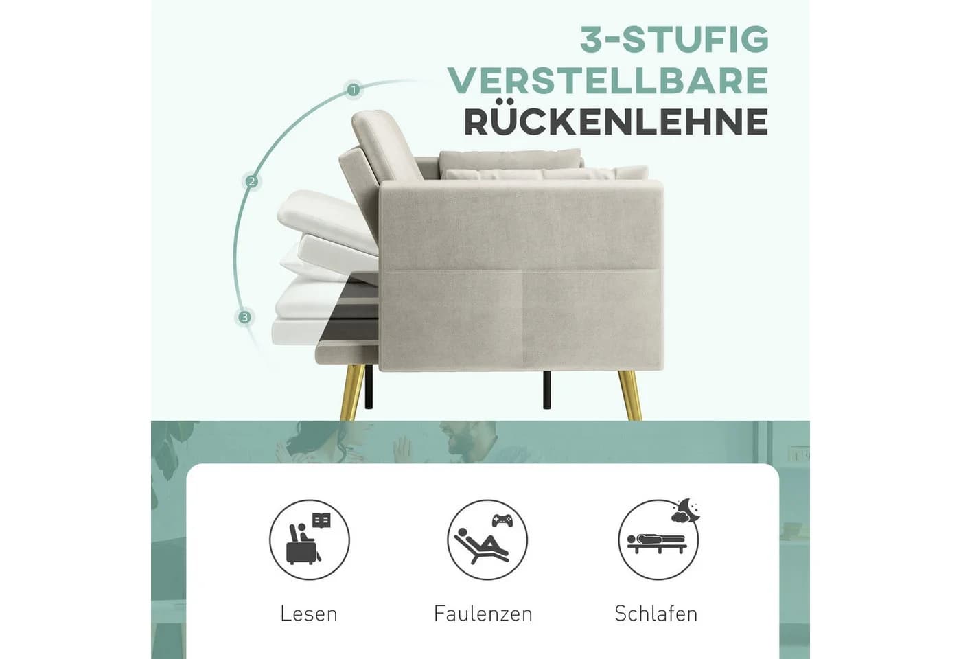 HOMCOM Schlafsofa 2-Sitzer Beige mit Verstellbarer Rückenlehne - Bild 5