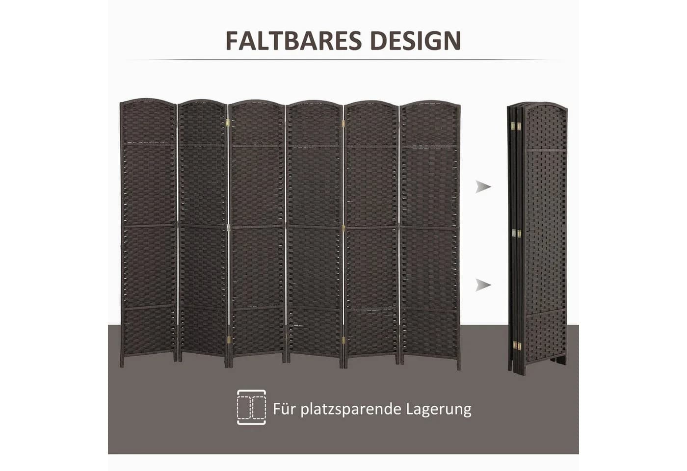 HOMCOM Raumteiler 240x170 cm Faltbar Kiefernholz Polypropylen Braun - Bild 5