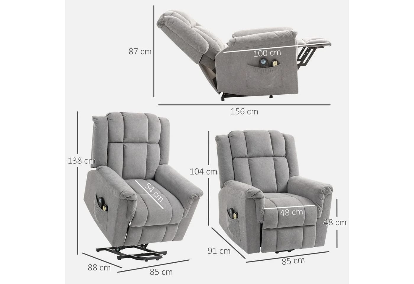 HOMCOM Relaxsessel mit Aufstehhilfe, Massage & Heizung, Grau - Bild 3