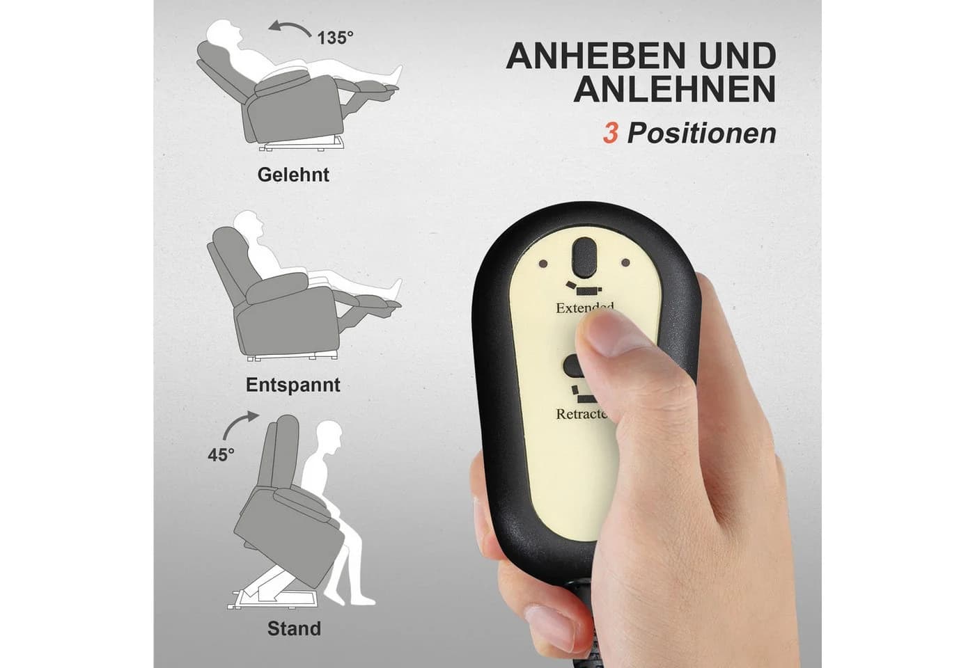 HOMCOM Relaxsessel mit Aufstehhilfe, Massage & Heizung, Grau - Bild 4