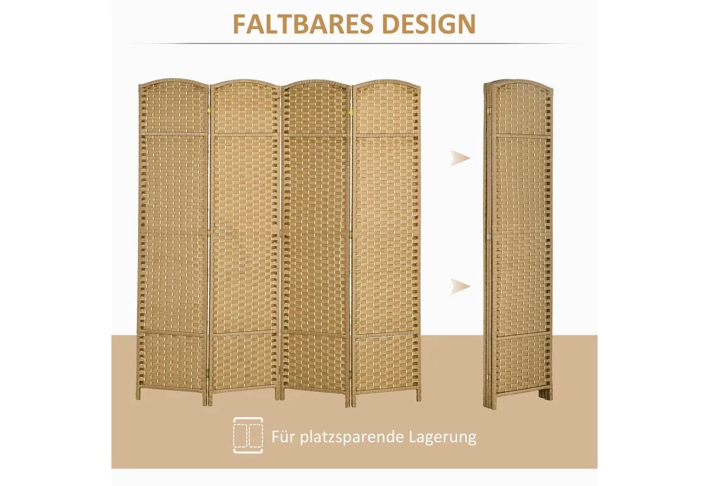 HOMCOM Paravent Raumteiler Faltbar Kiefernholz Polypropylen Natur - Bild 5