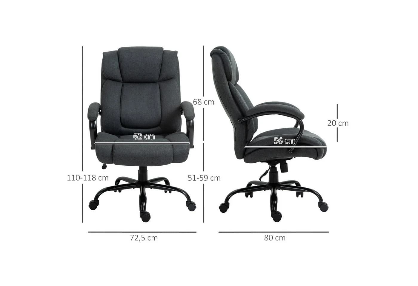 Vinsetto Bürostuhl Ergonomischer Chefsessel mit Armlehne, Dunkelgrau - Bild 3