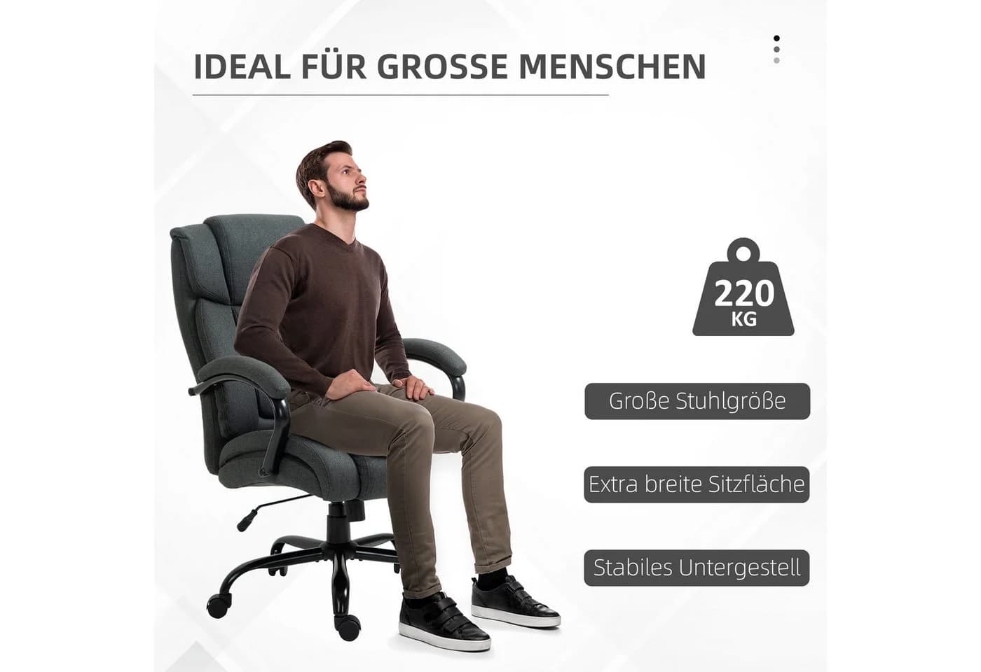 Vinsetto Bürostuhl Ergonomischer Chefsessel mit Armlehne, Dunkelgrau - Bild 4