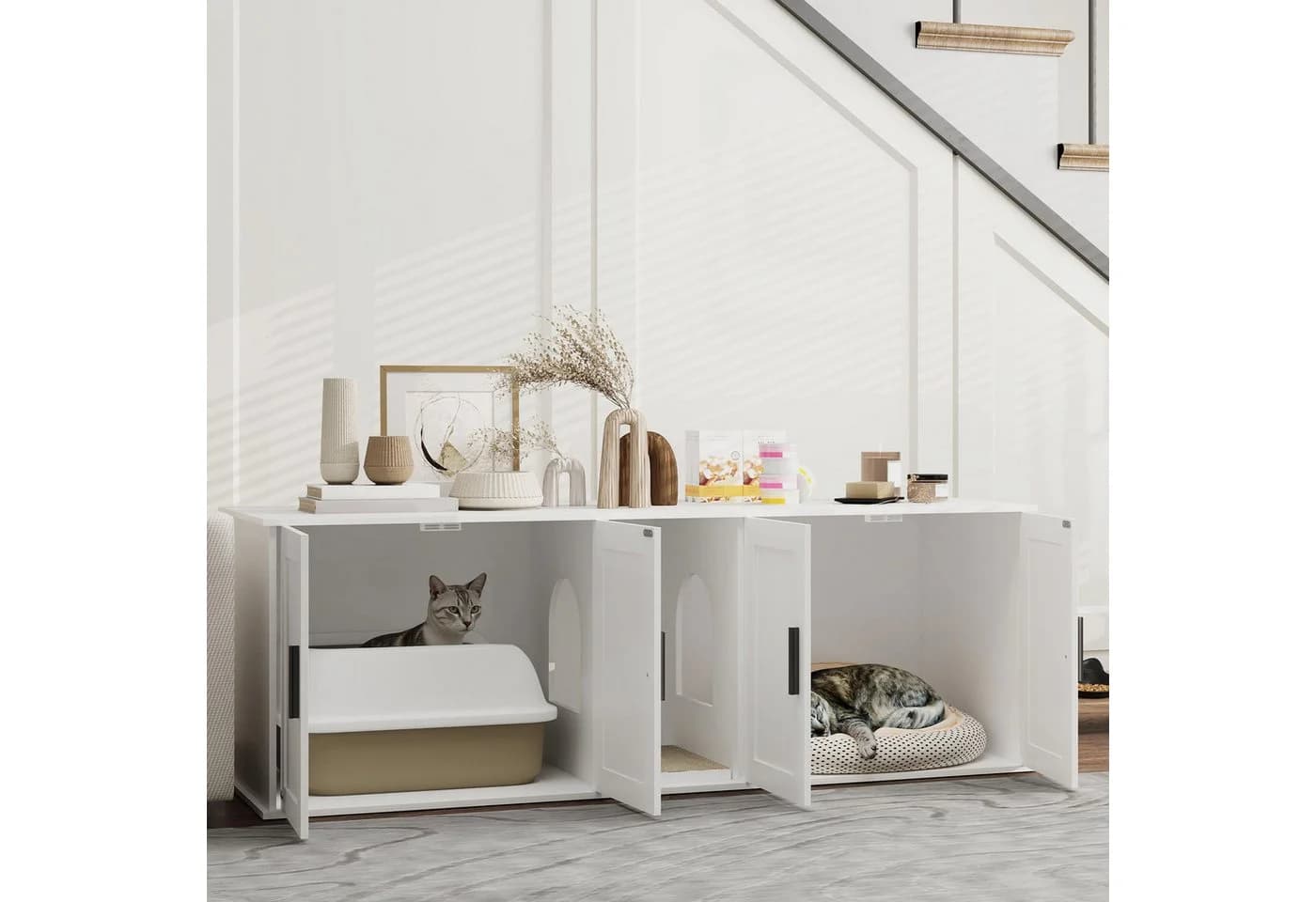 PawHut Tierhaus mit Tür, Trennwand, für große Katzen, Weiß - Bild 2