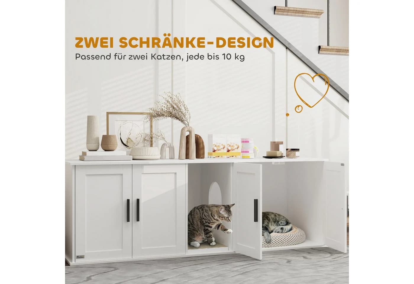 PawHut Tierhaus mit Tür, Trennwand, für große Katzen, Weiß - Bild 5