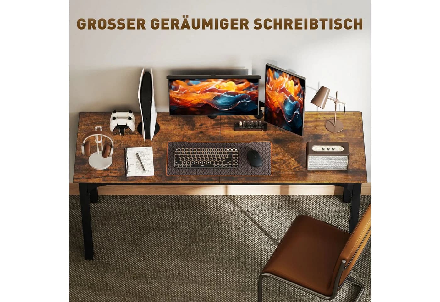 HOMCOM Schreibtisch Industrie-Design Rustikal Braun Stahlgestell - Bild 4