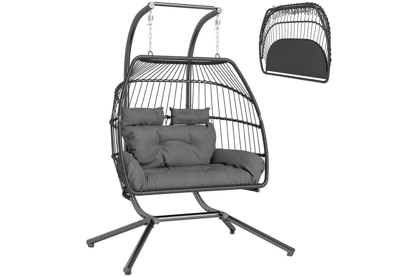 Outsunny Hängestuhl Grau 2 Personen Rattan mit Kissen - Bild 1