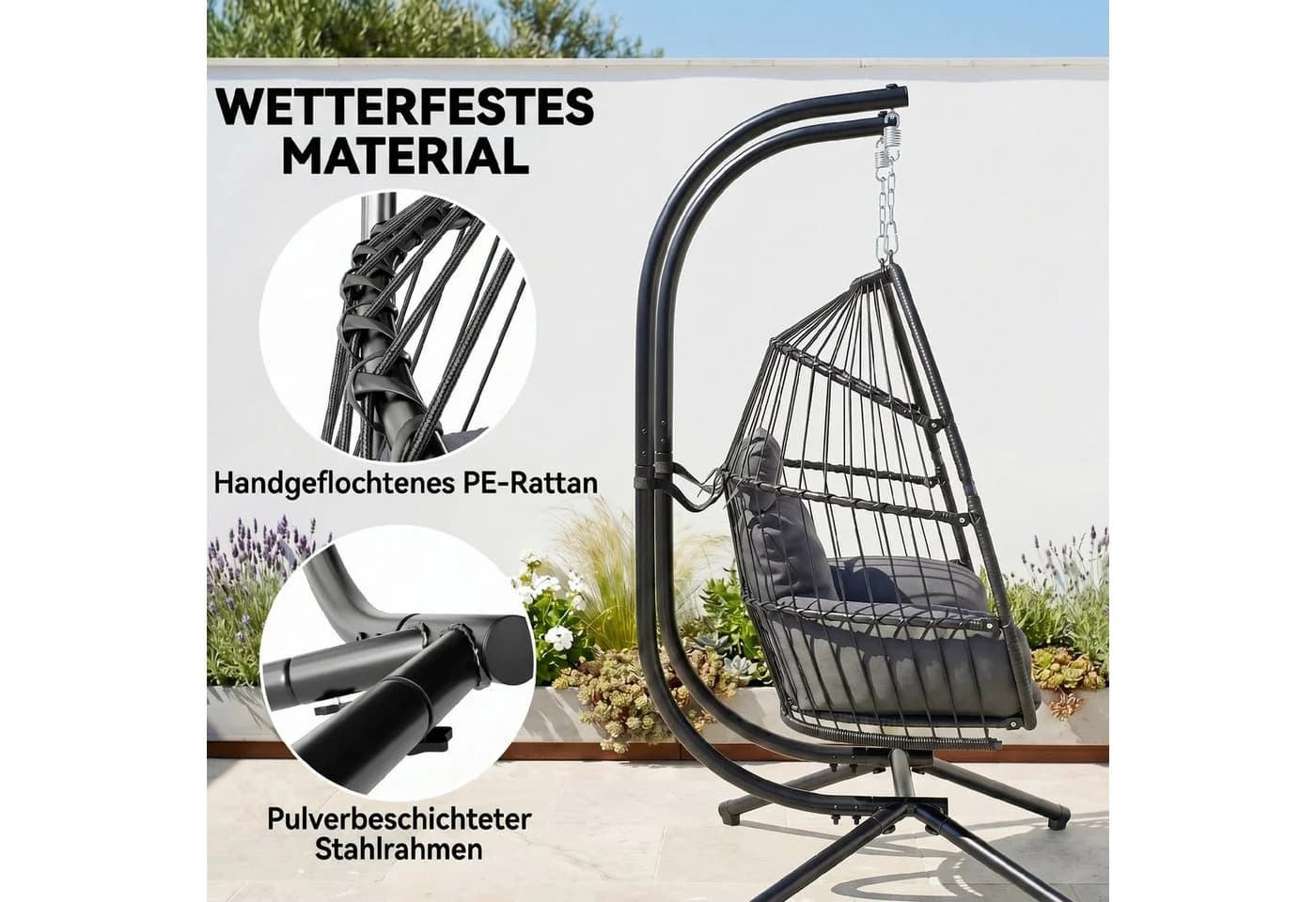 Outsunny Hängestuhl Grau 2 Personen Rattan mit Kissen - Bild 5