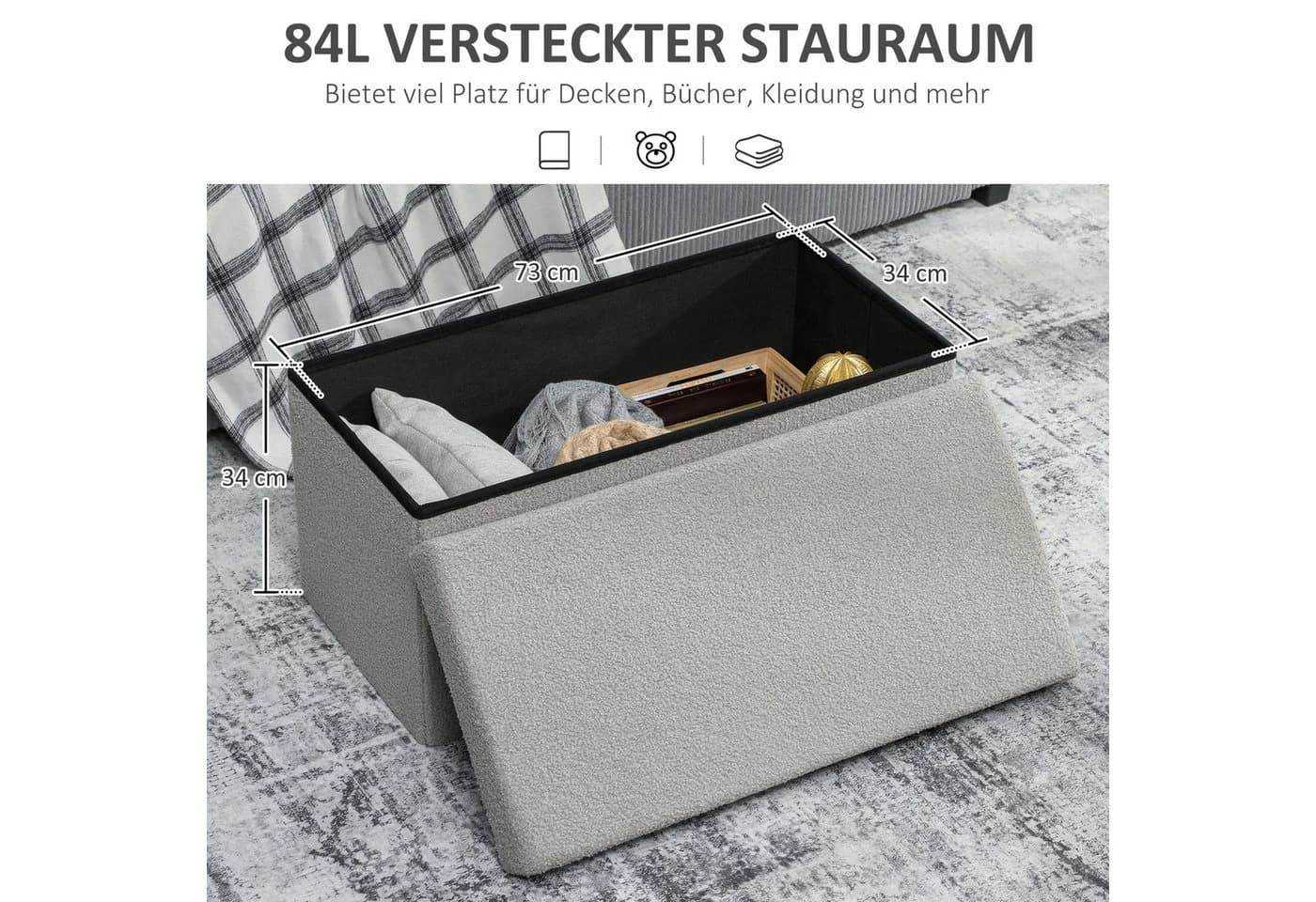 HOMCOM Sitzbank mit Stauraum Hellgrau Faltbar - Bild 4