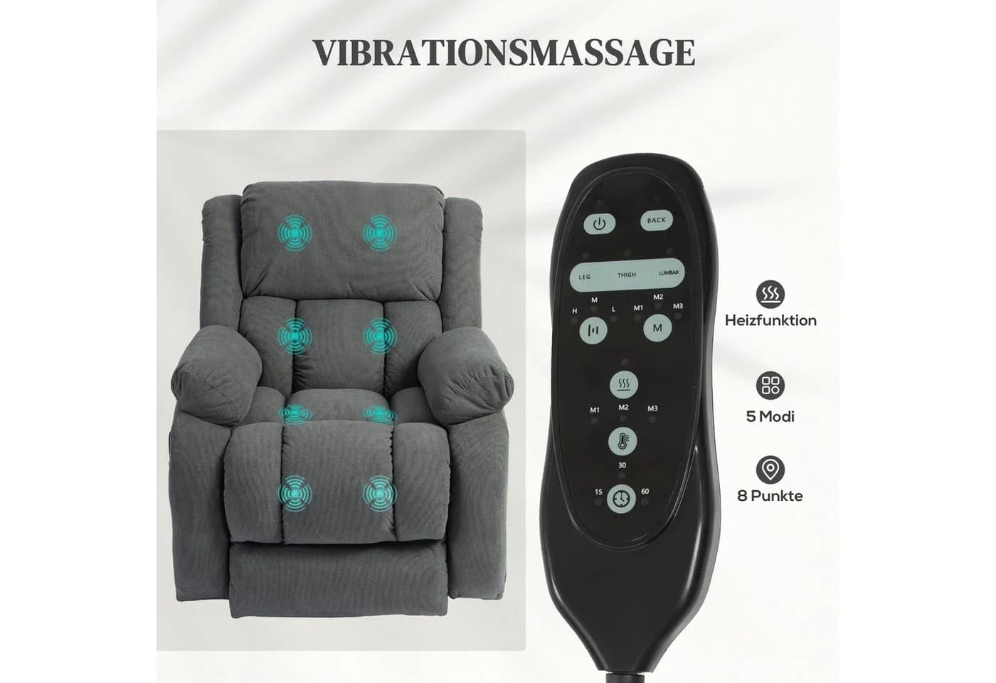 HOMCOM Relaxsessel Grau Elektrisch mit Massage & Aufstehhilfe - Bild 5