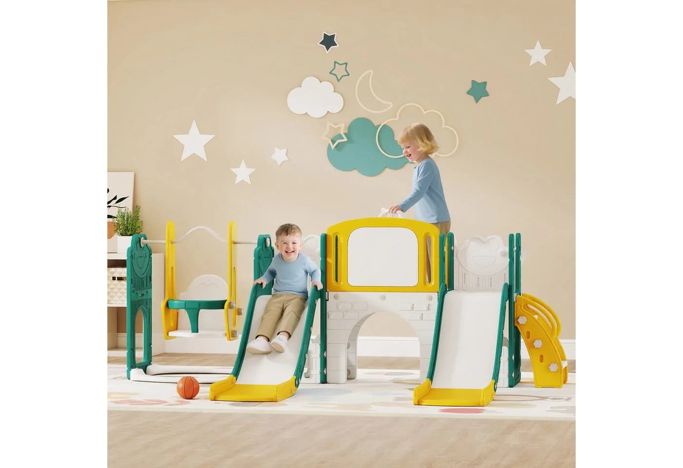 AIYAPLAY Rutschen- und Schaukelset 9-in-1 Froschmotiv Indoor Outdoor