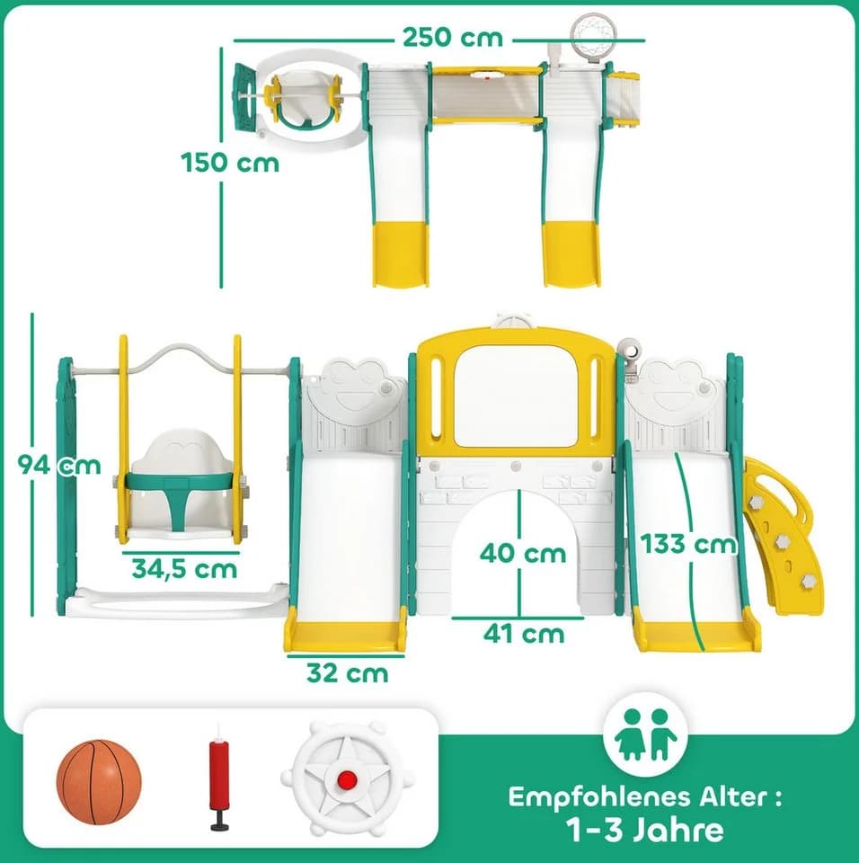 AIYAPLAY Rutschen- und Schaukelset 9-in-1 Froschmotiv Indoor Outdoor - Bild 3