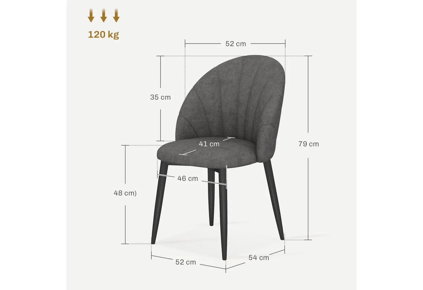 HOMCOM Esszimmerstuhl Set 4-tlg. Dunkelgrau Samt-Look Armlos - Bild 3
