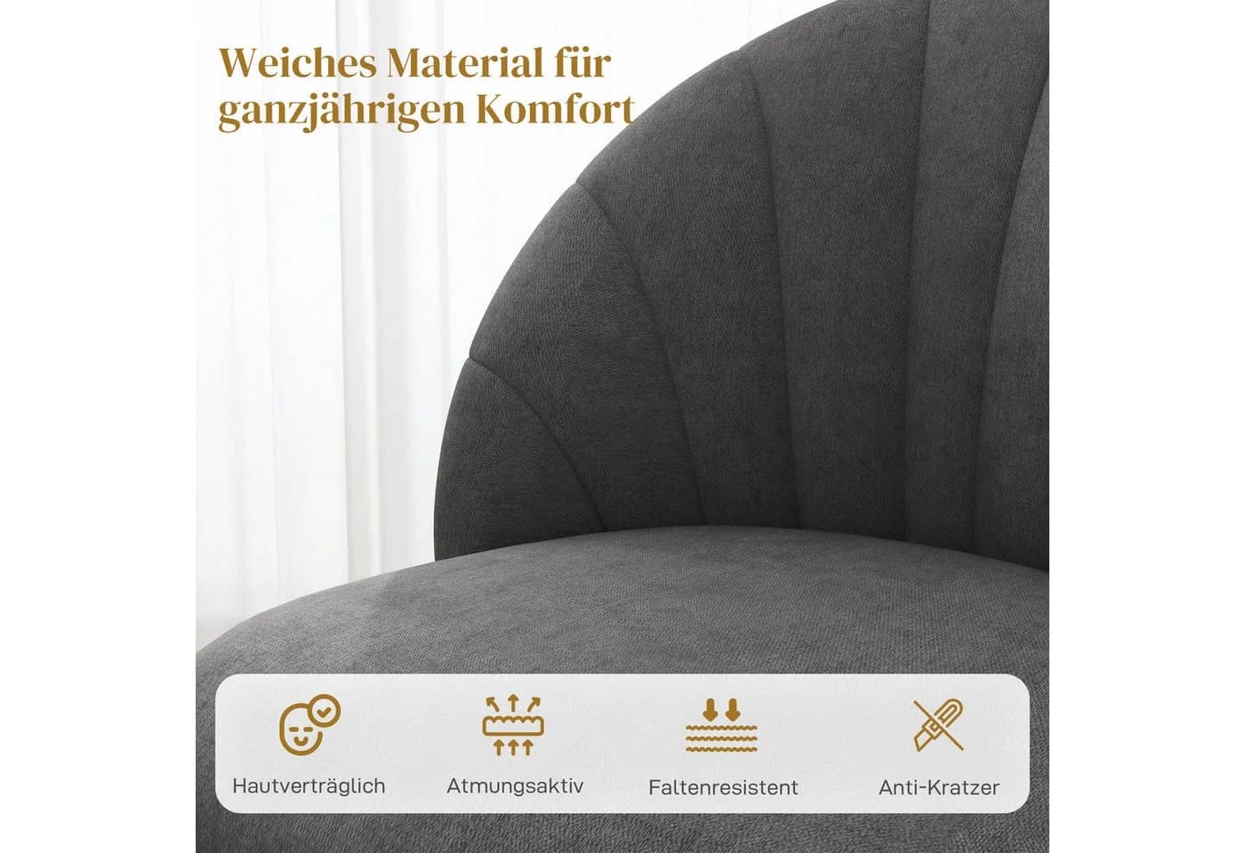 HOMCOM Esszimmerstuhl Set 4-tlg. Dunkelgrau Samt-Look Armlos - Bild 5