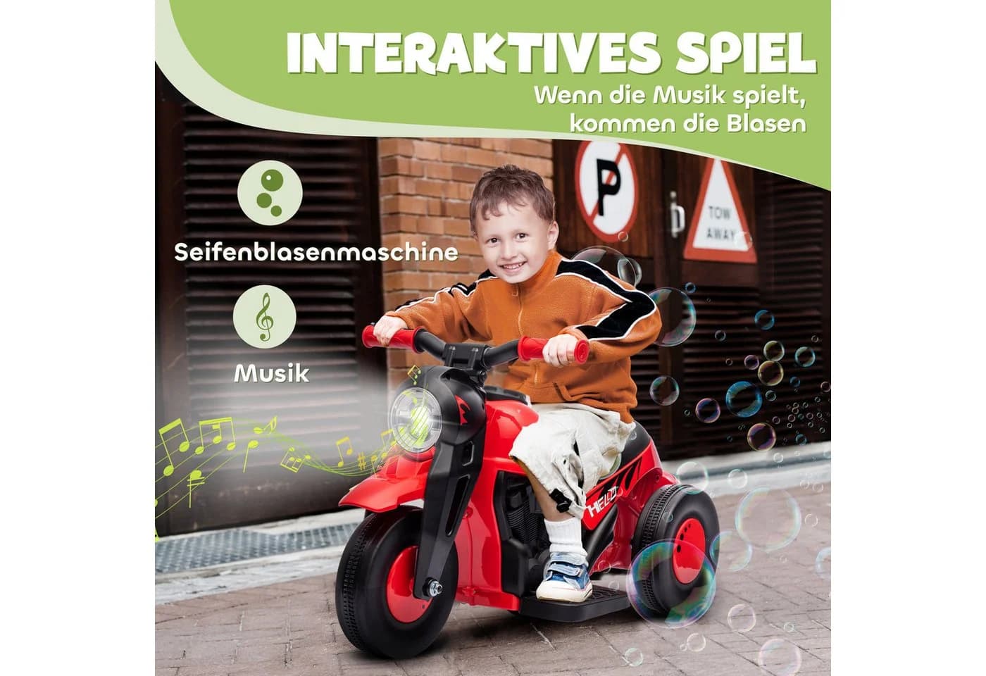 AIYAPLAY Elektro-Kindermotorrad Rot mit Musik und Blasen - Bild 4