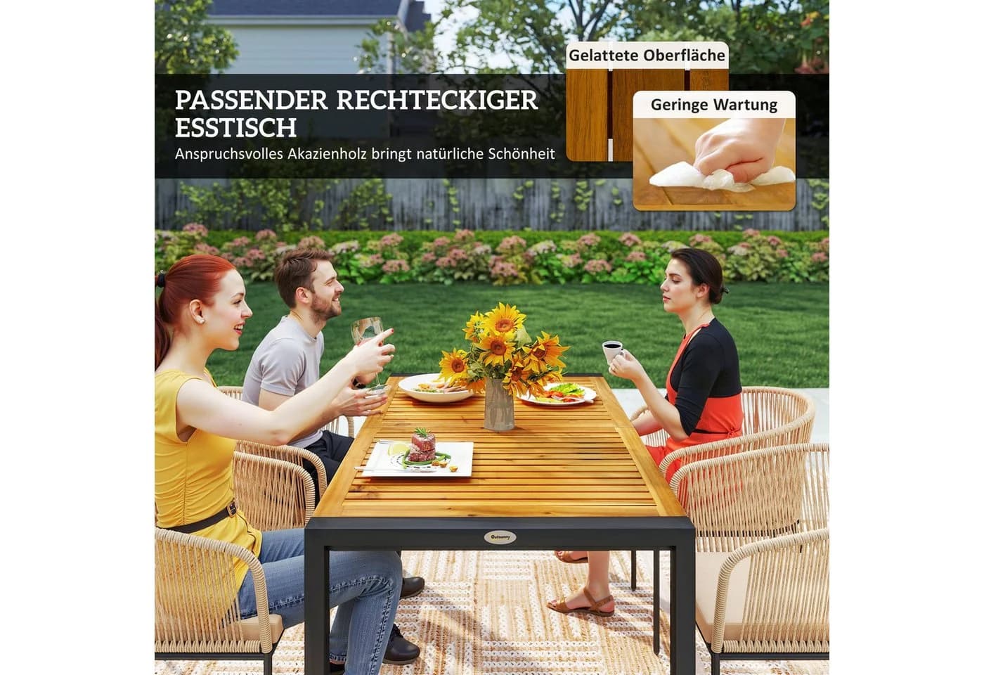 Outsunny Sitzgruppe 5-tlg. Khaki/Naturholz Polyrattan Gartenmöbel - Bild 5