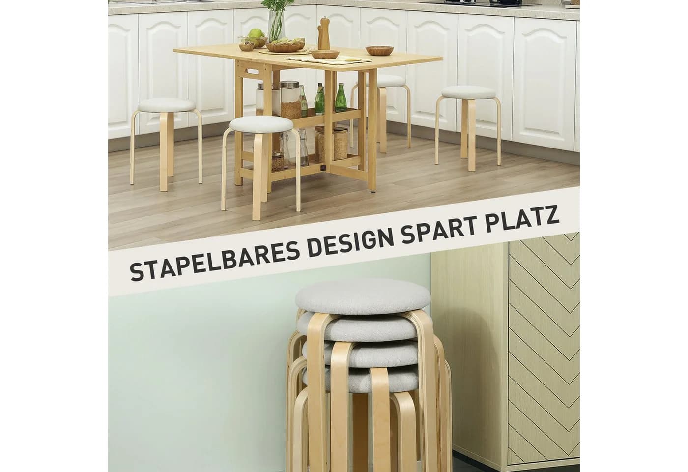 HOMCOM Stapelhocker 4-tlg. Weiß mit gepolsterter Sitzfläche - Bild 4
