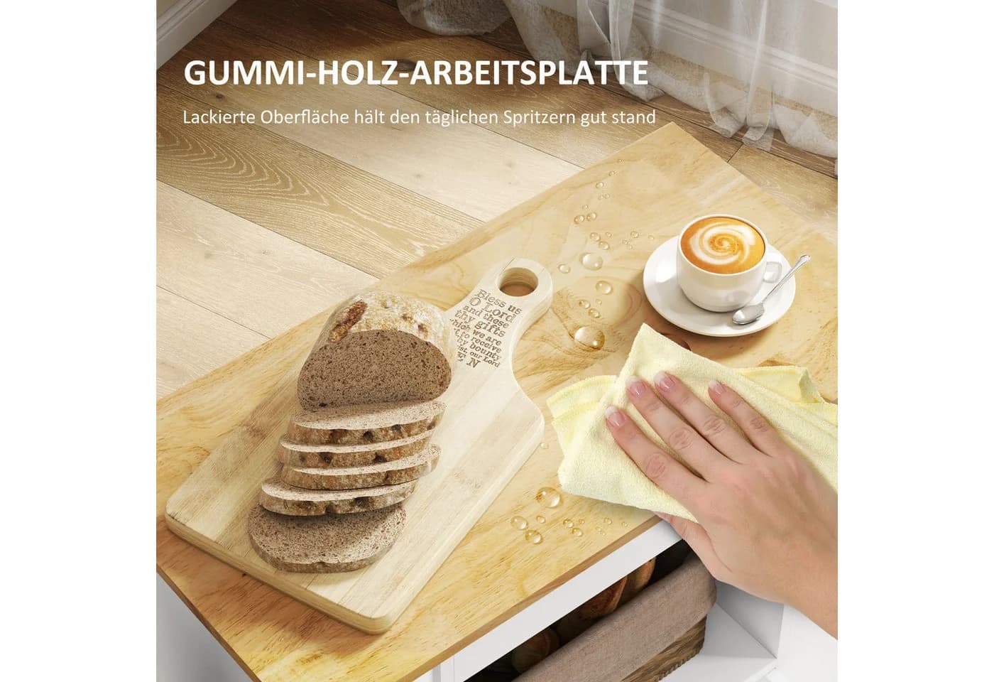 HOMCOM Küchenwagen mit Schrank, Arbeitsplatte, Ablagen, Weinregalen, Eiche - Bild 5