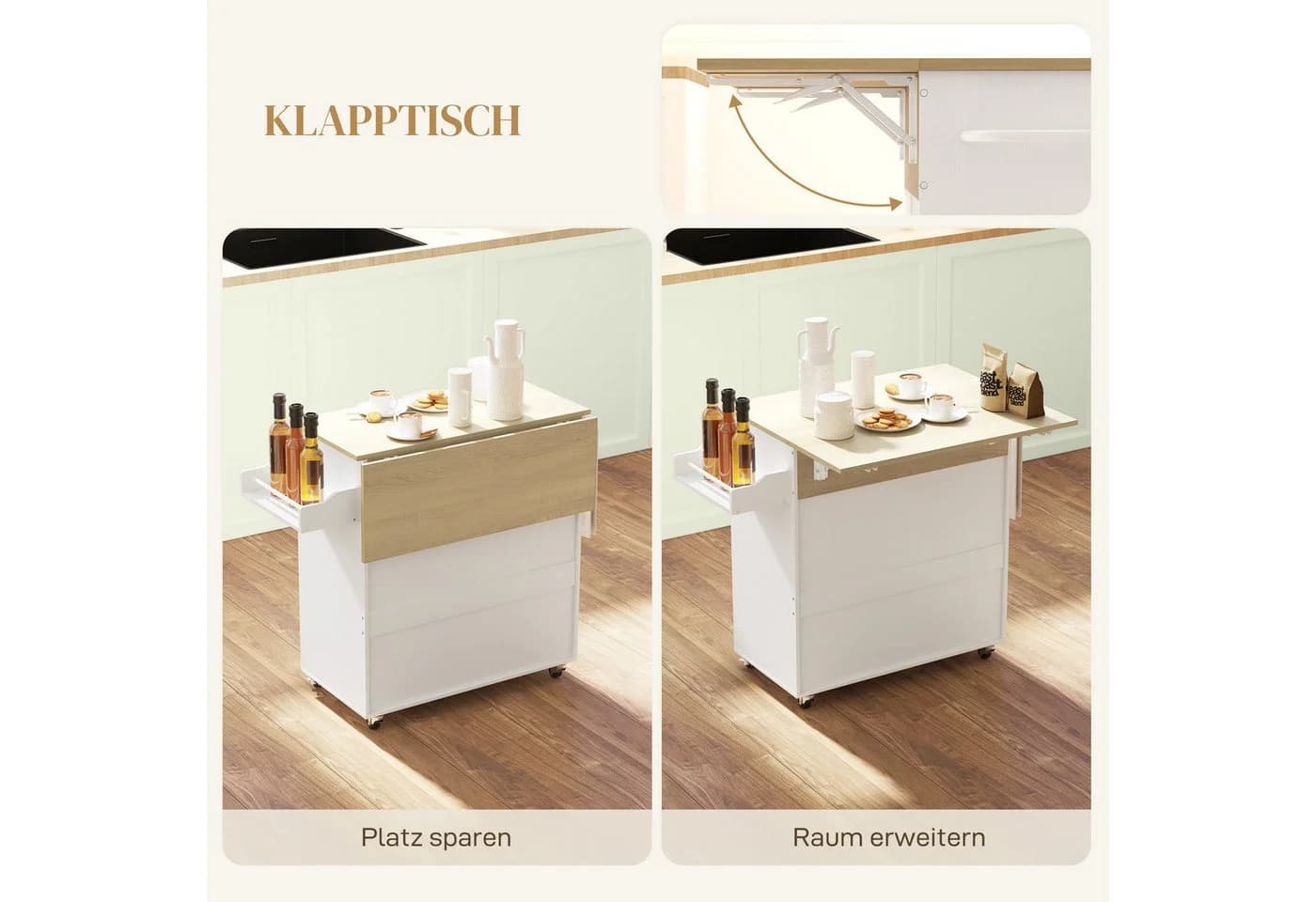 HOMCOM Kücheninsel Servierwagen Klappbare Arbeitsplatte Weiß - Bild 4