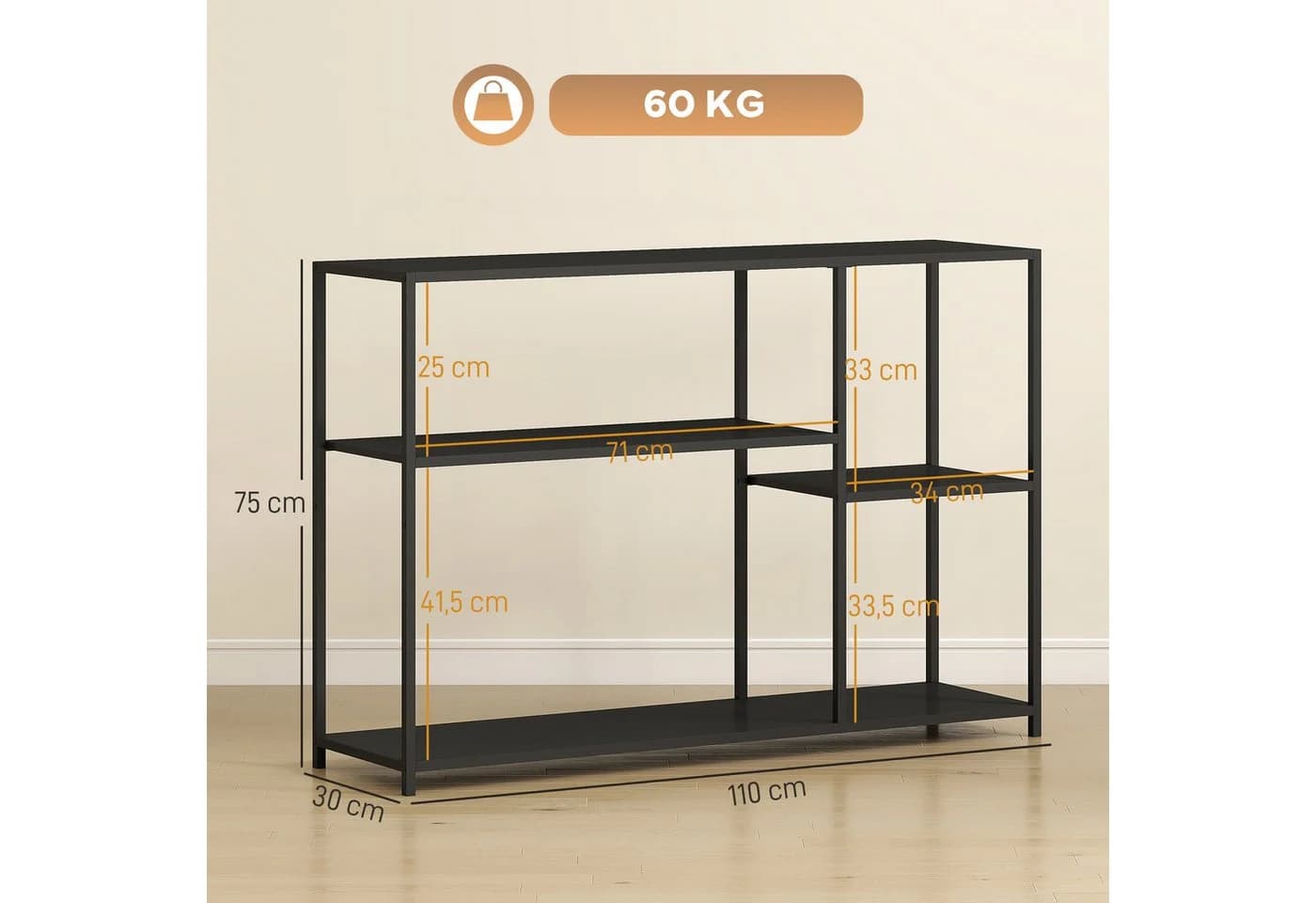 HOMCOM Konsolentisch Schwarz 4 Ebenen Stahlrahmen - Bild 3