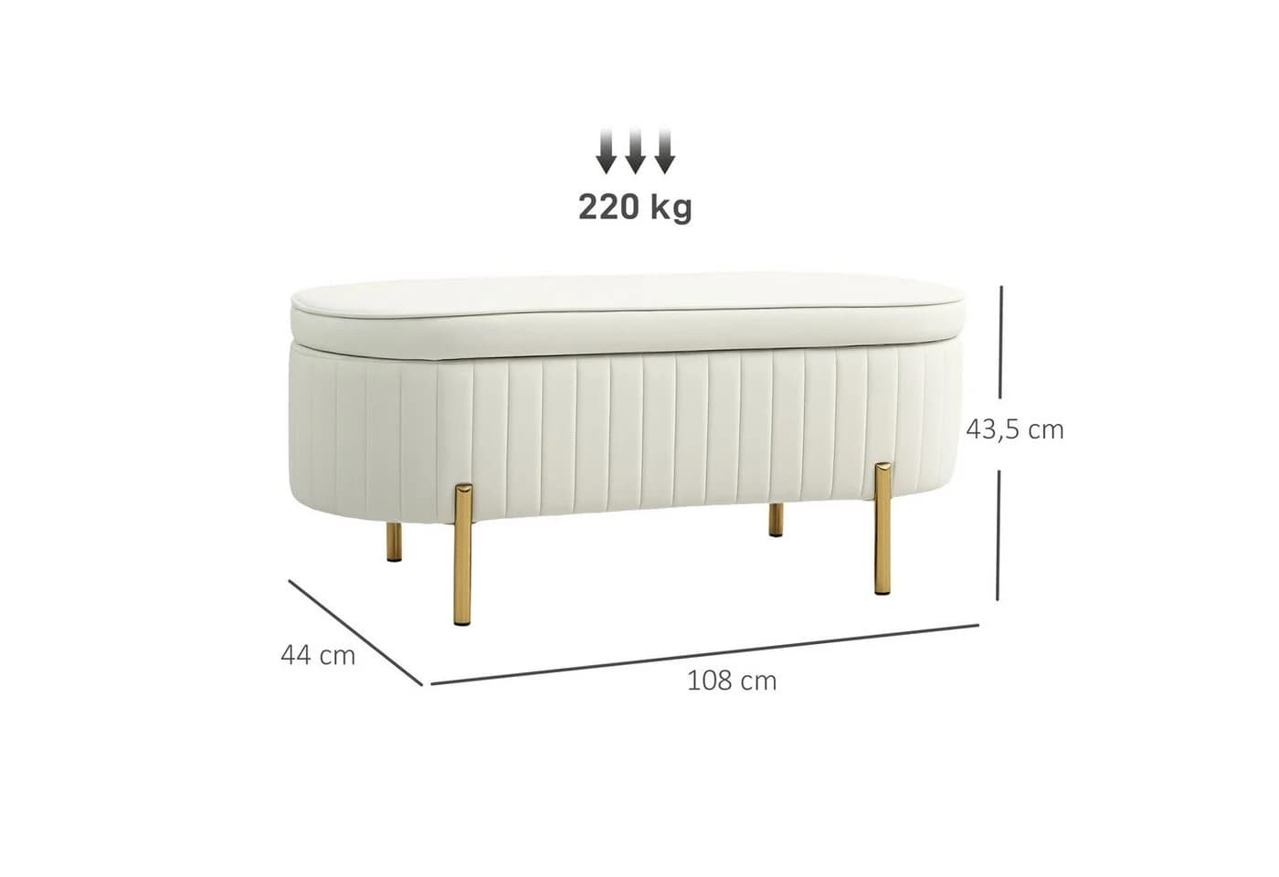 HOMCOM Sitzbank mit Stauraum Cremeweiß+Golden - Bild 3