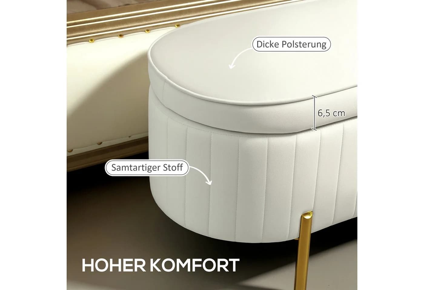 HOMCOM Sitzbank mit Stauraum Cremeweiß+Golden - Bild 4