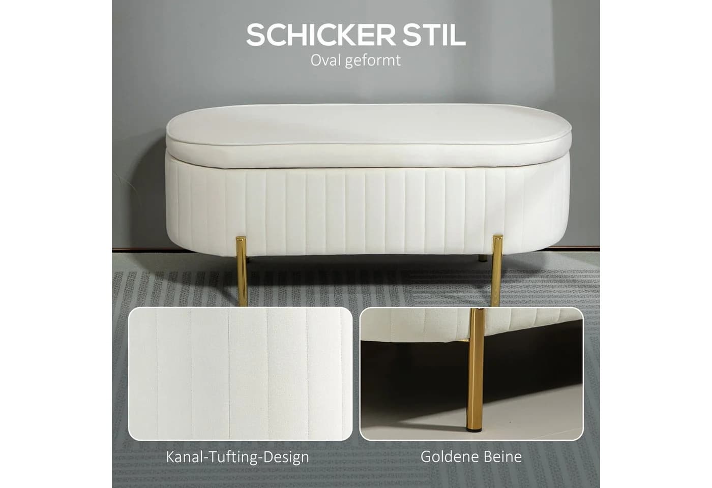 HOMCOM Sitzbank mit Stauraum Cremeweiß+Golden - Bild 5