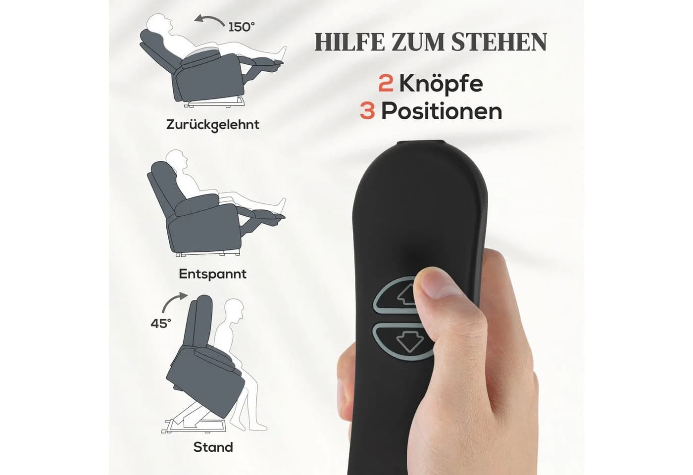 HOMCOM Relaxsessel mit Aufstehhilfe, Liegefunktion, Taschenfederkern, Dunkelgrau - Bild 4