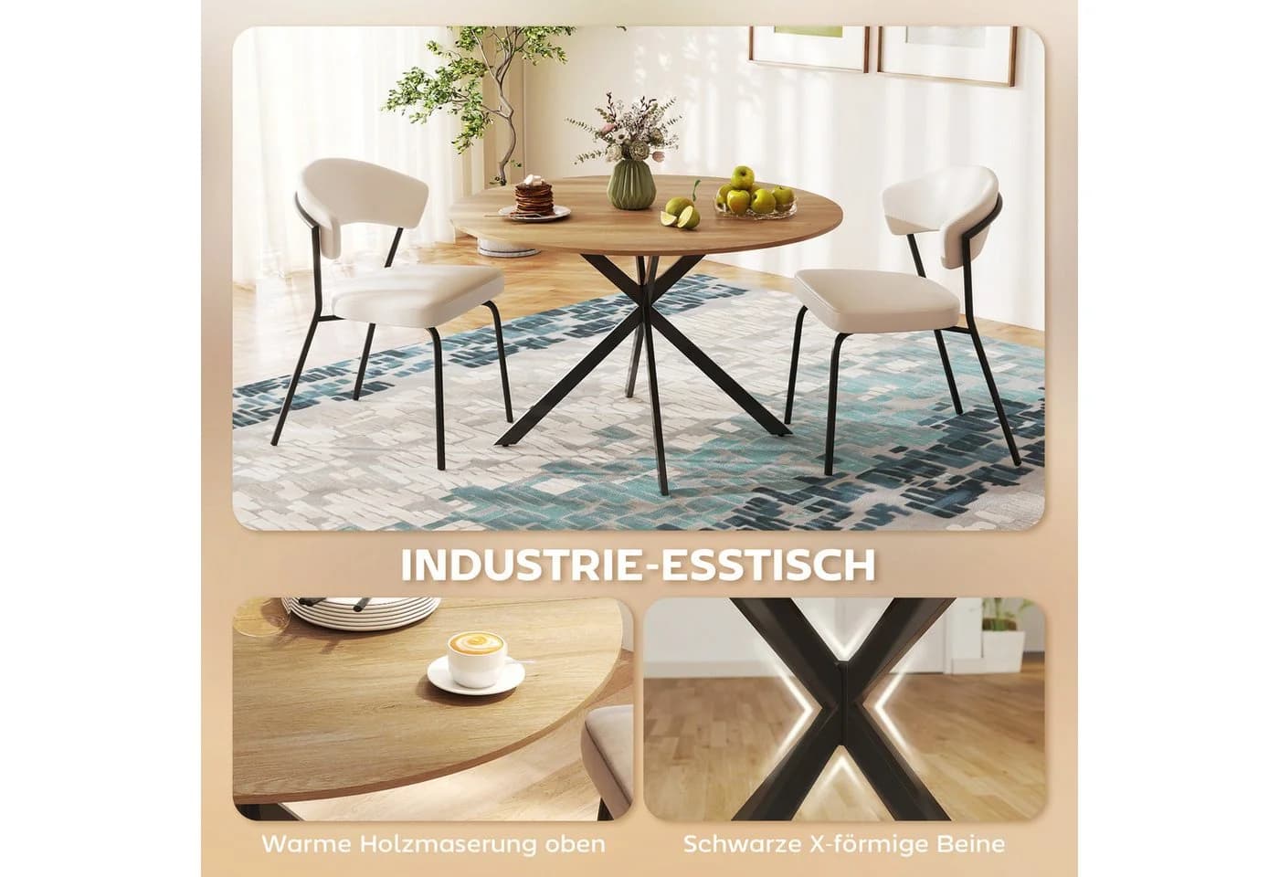HOMCOM Esstisch industrieller Küchentisch mit gekreuzten Stahlbeinen rund 120 cm - Bild 4