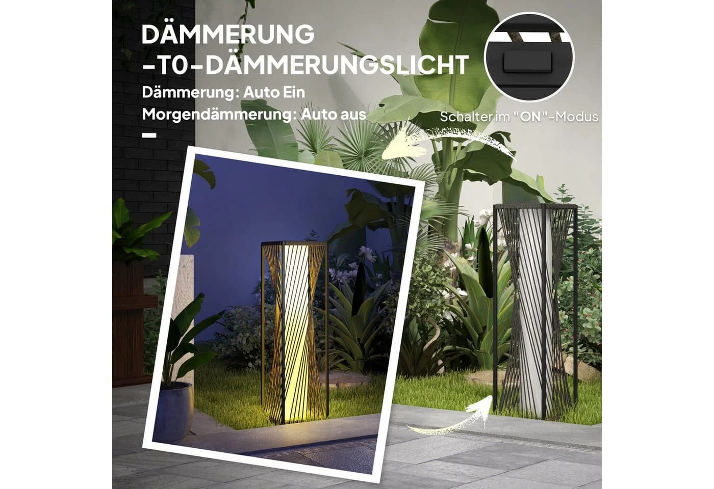 Outsunny LED Solarleuchte Rattan Boho Grau Schwarz - Bild 5