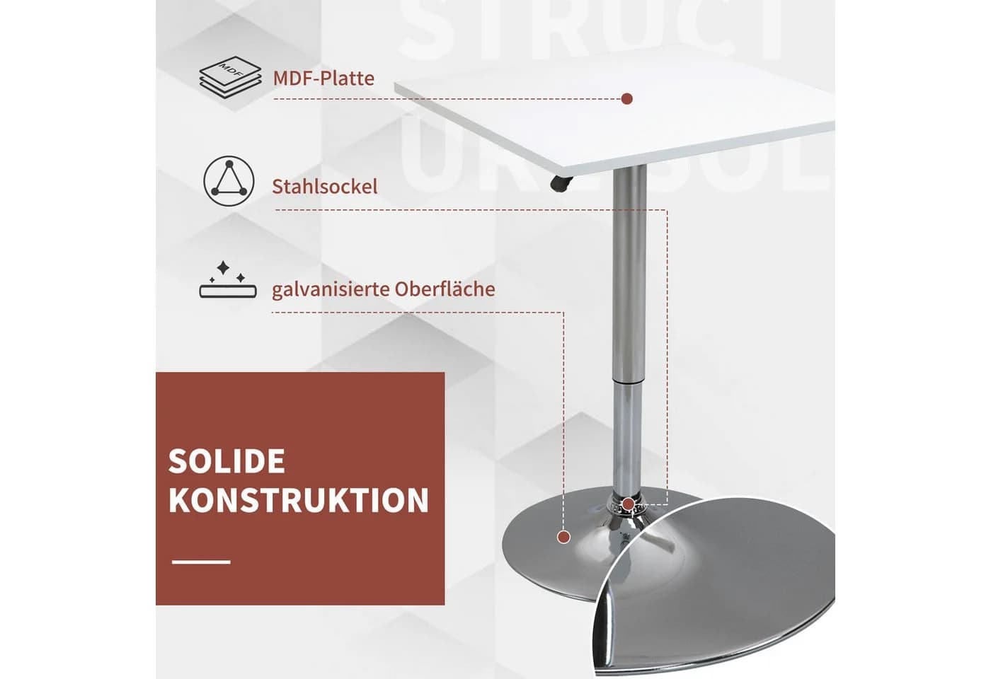 HOMCOM Bartisch Höhenverstellbar, quadratisch, Weiß, 360° drehbar - Bild 5